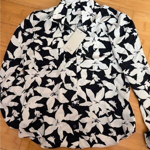 NWT Joie Black & White Floral Polyester Blouse- Size XXS